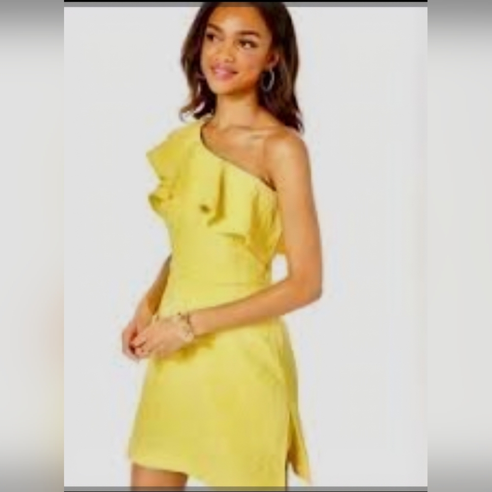 Lilly Pulitzer Yellow One-Shoulder Ruffle Dress